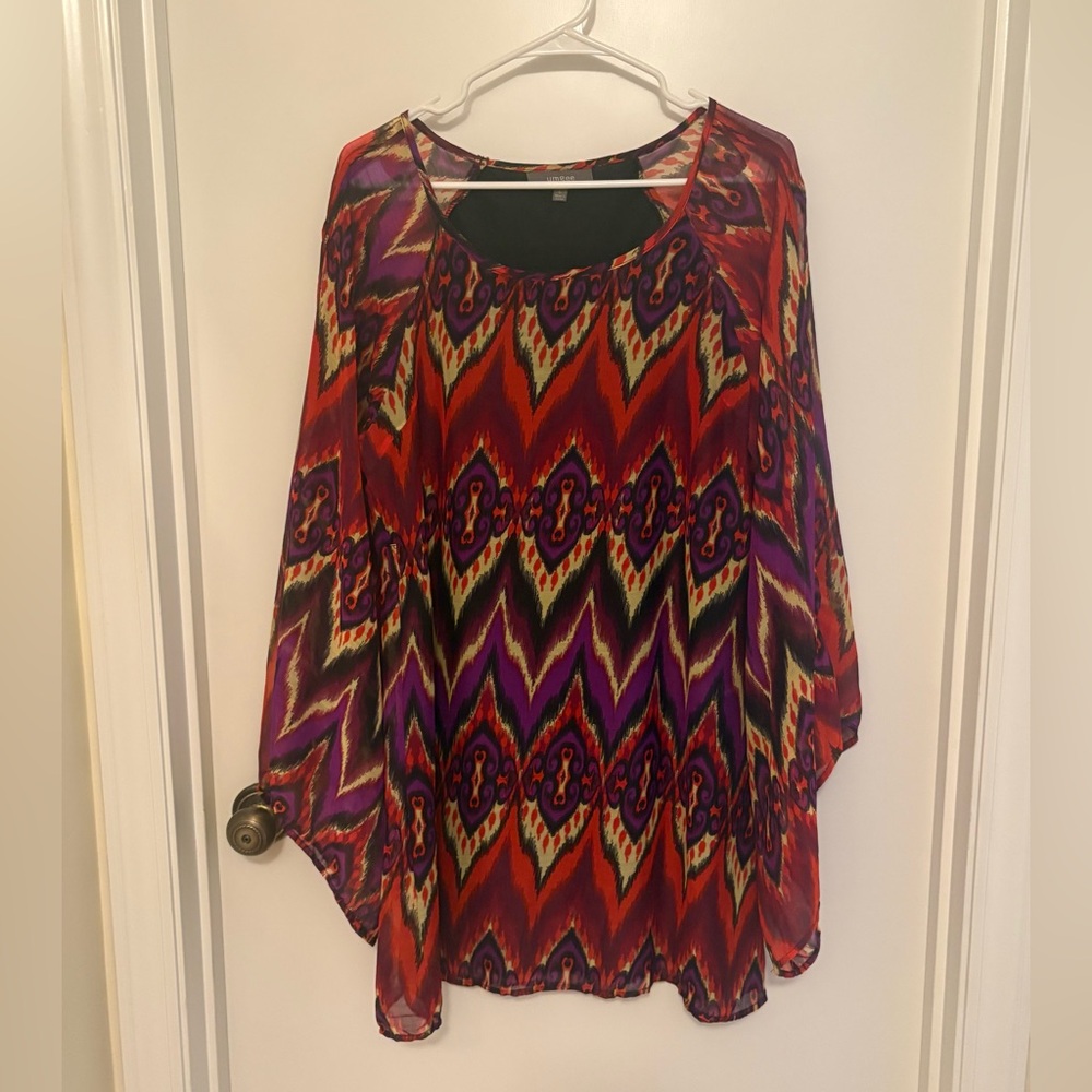 Umgee Red and Purple Boho Chiffon Tunic Dress